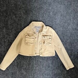 Spoon Jeans Tan Khaki Cropped Denim Jacket Girls 14 Cargo Pocket SP-5500MWK